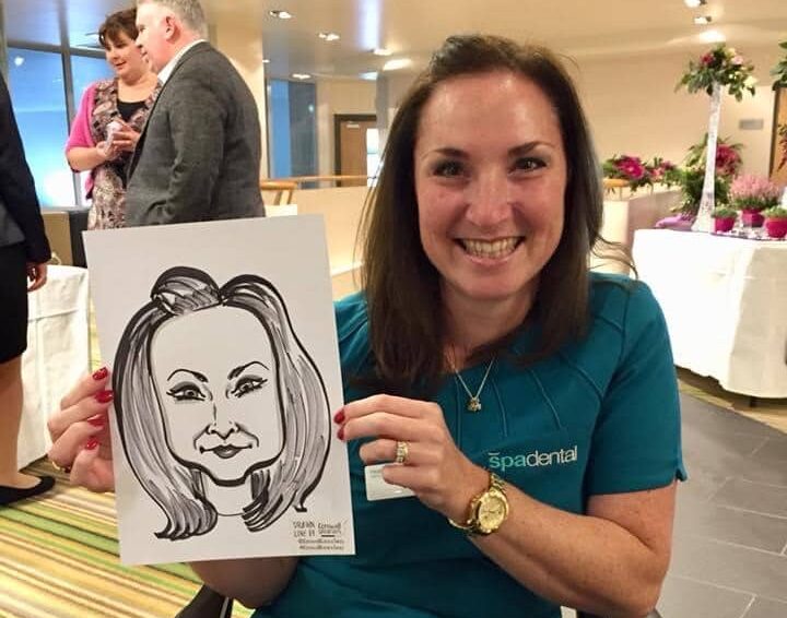 portrait photo and characature of Heather at St Mellion for SpaDental