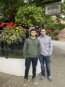 dentist and dental nurse, SpaDental, also uncle and nephew outside restaurant.